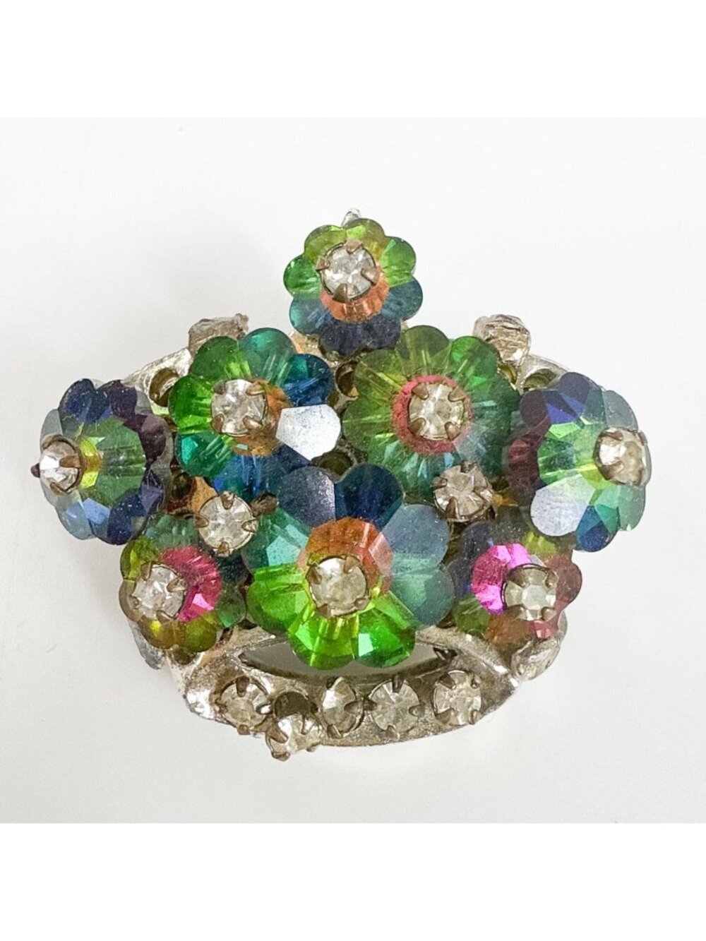 Vintage Margarita Rivoli Watermelon AB Crystal Flower Crown Brooch